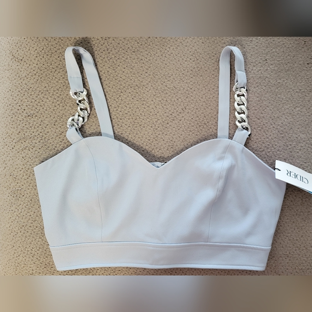 Light Ble/Gray Corset Top with Chain Detail